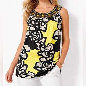 Peter Nygard Yellow and Black Floral Blouse 100% Silk